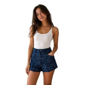 Urban Outfitters Floral Denim Shorts Women Size 26 High Rise Blue Jacquard
